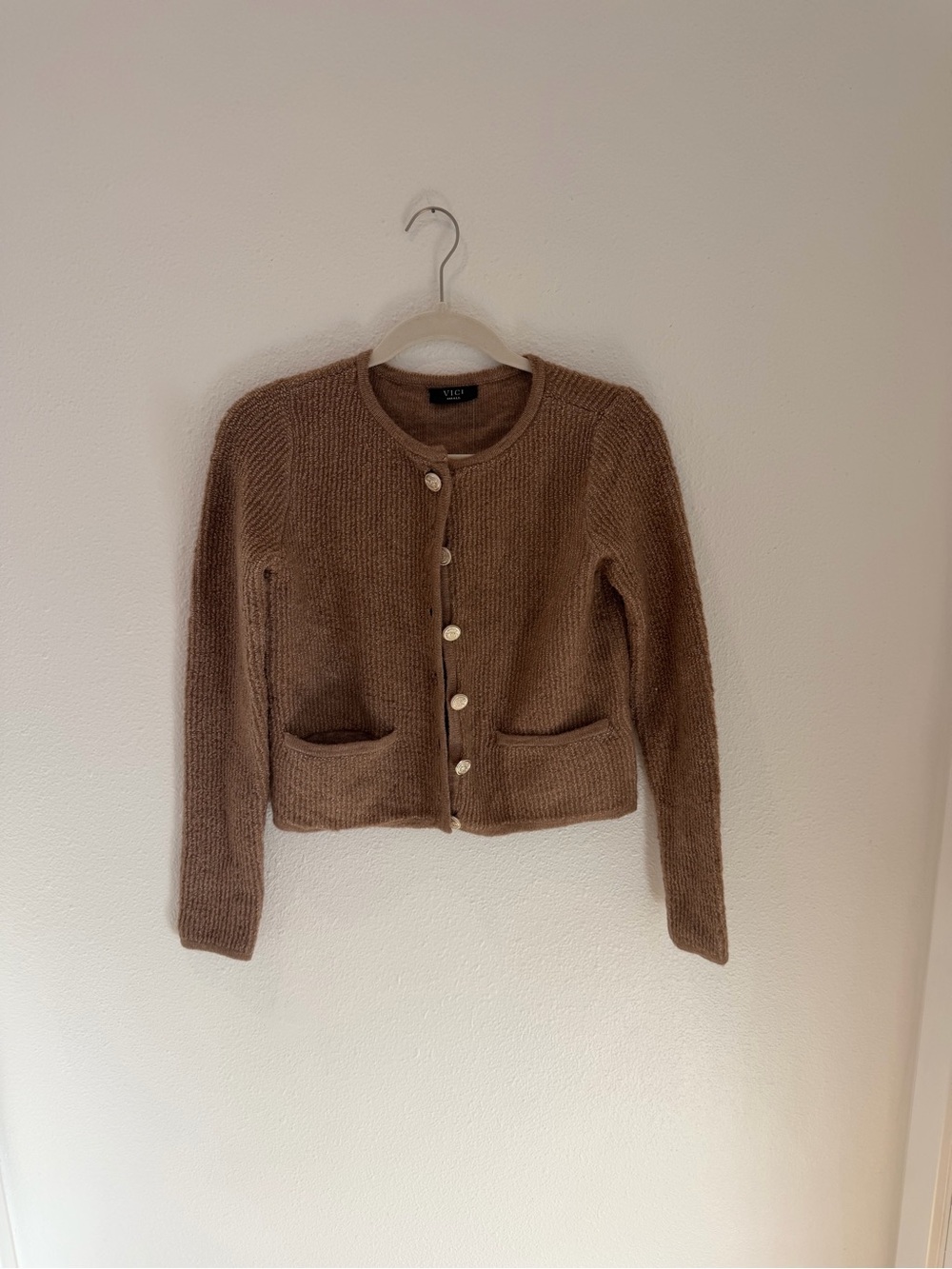 Cropped Crewneck Button-Front Sweater Cardigan